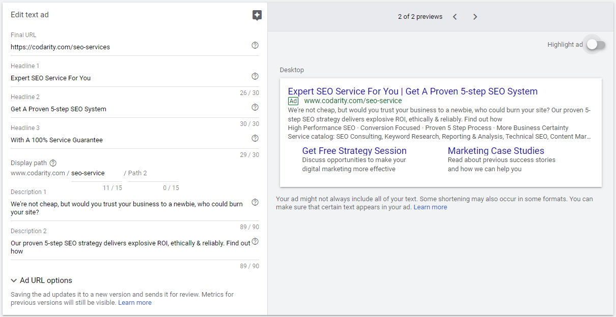 Ultimate Guide To Paid Search Advertising 13 Expanded Text Ad Backend Desktop
