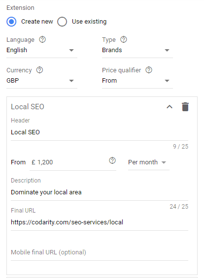 Ultimate Guide To Paid Search Advertising 27 PriceExtensions Backend