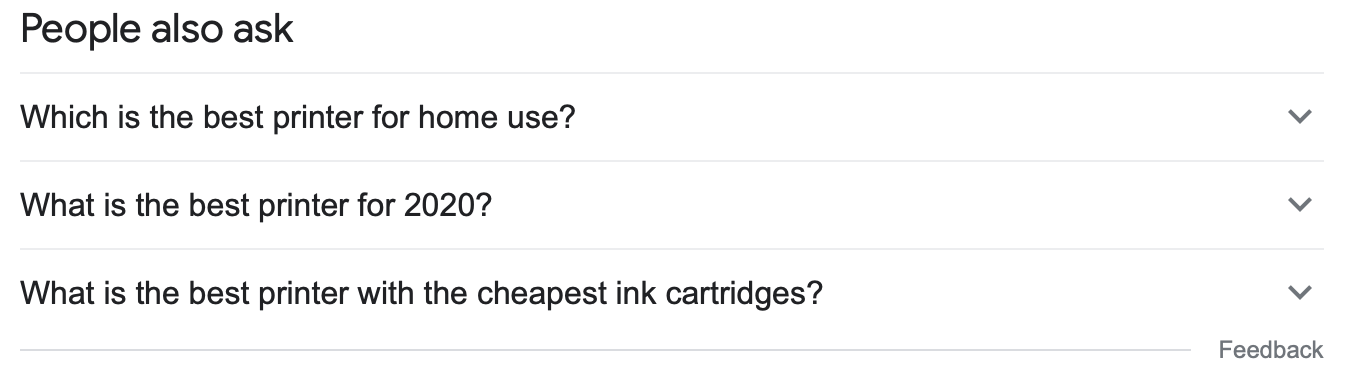 9 Keyword Research Tips for SEO & PPC 5 Google People also ask section for 'best printer'.