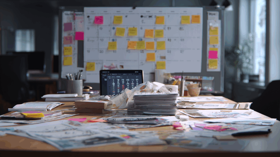Why Event Marketing Timelines Are Backwards (And How to Fix Them in 2025) 5 Professional desk showing systematic event marketing calendar planning versus reactive deadline-driven approach
